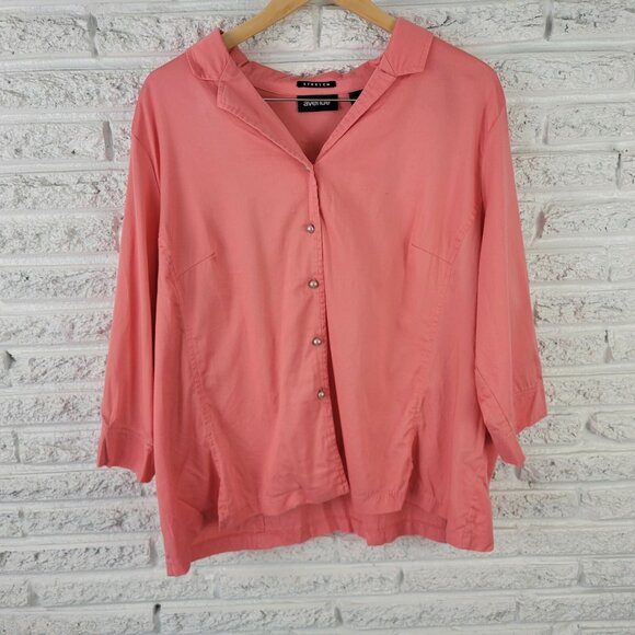 Avenue Women Shirt 22 24 Plus Button Front 3/4 Sleeves Collar Peach Orange ORA5E - Picture 1 of 8